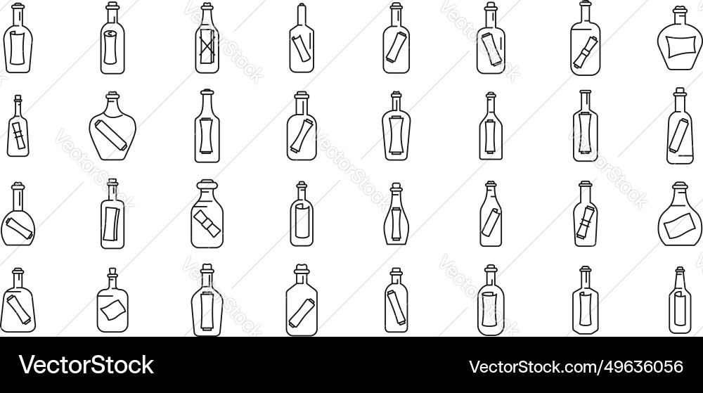 Message in the bottle icons set outline Message in the bottle icons set outline vector image