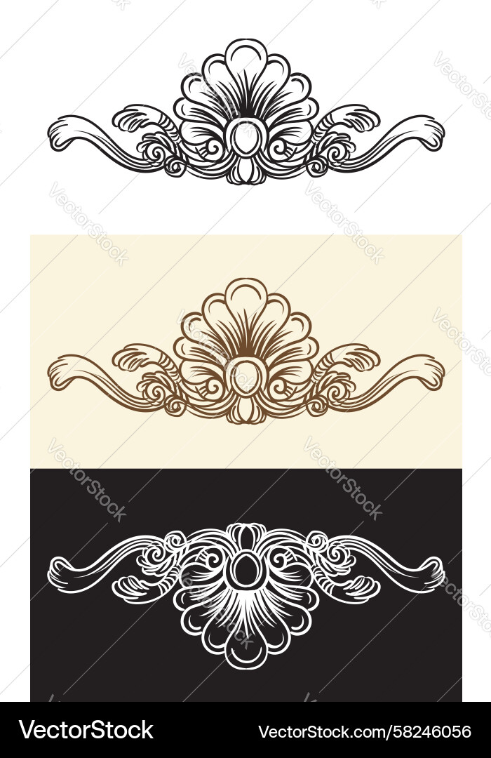 Scroll with Seashell and Leaf Motifs Vector Image