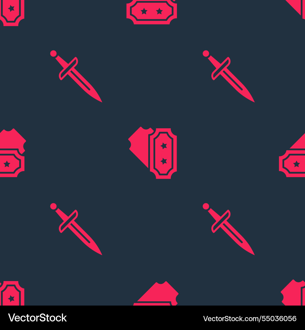Set dagger and ticket on seamless pattern Set dagger and ticket on seamless pattern Vector Image