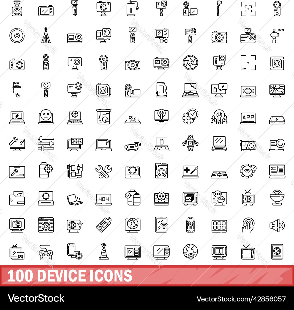 100 device icons set outline style Vector Image