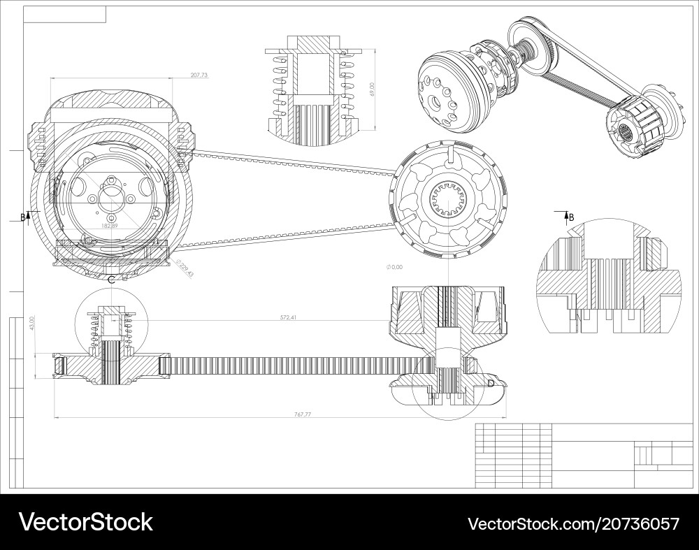 Engineering Blueprint with Gears vector image