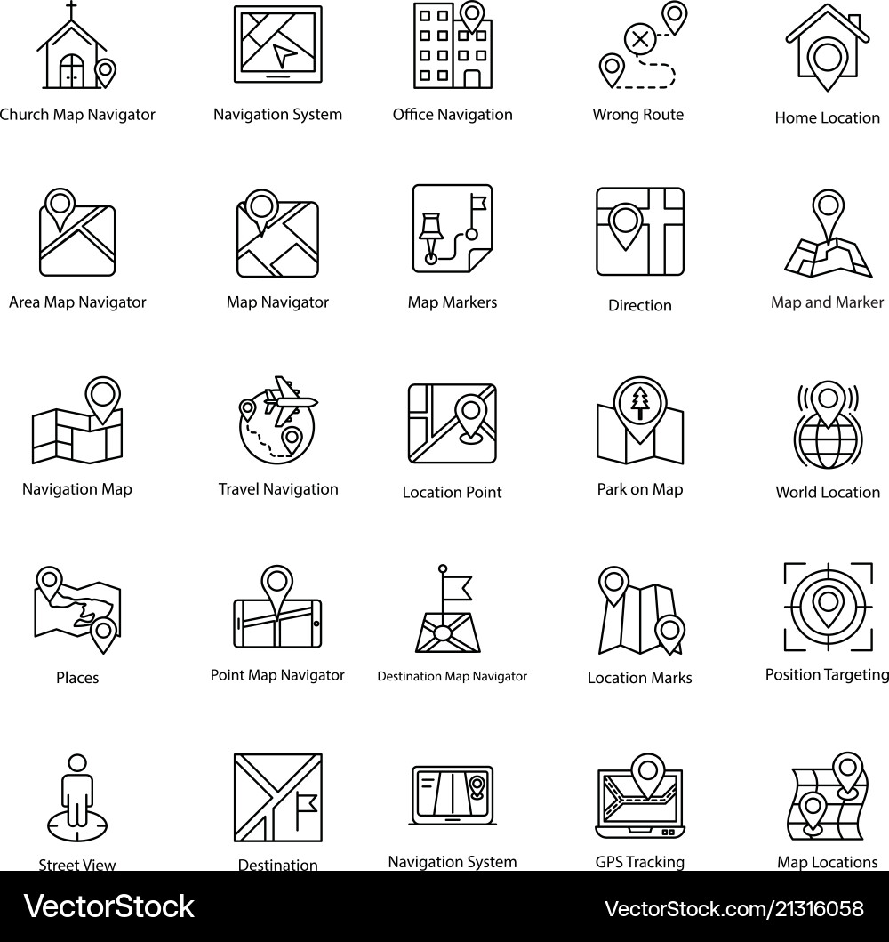 Map Navigation Line Icons vector image