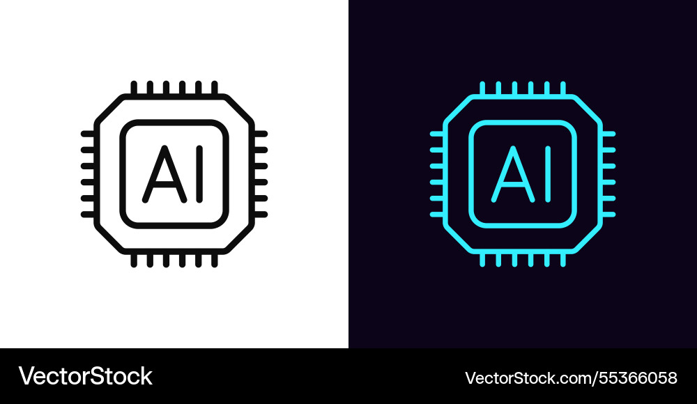 Outline ai microchip icon with editable stroke Outline ai microchip icon with editable stroke vector image