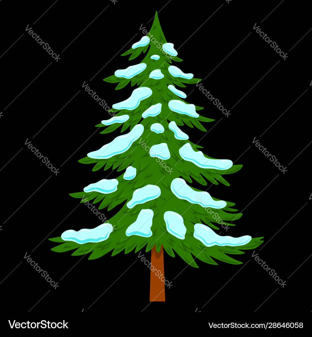 Pine tree with snow in cartoon style isolated Pine tree with snow in cartoon style isolated vector image
