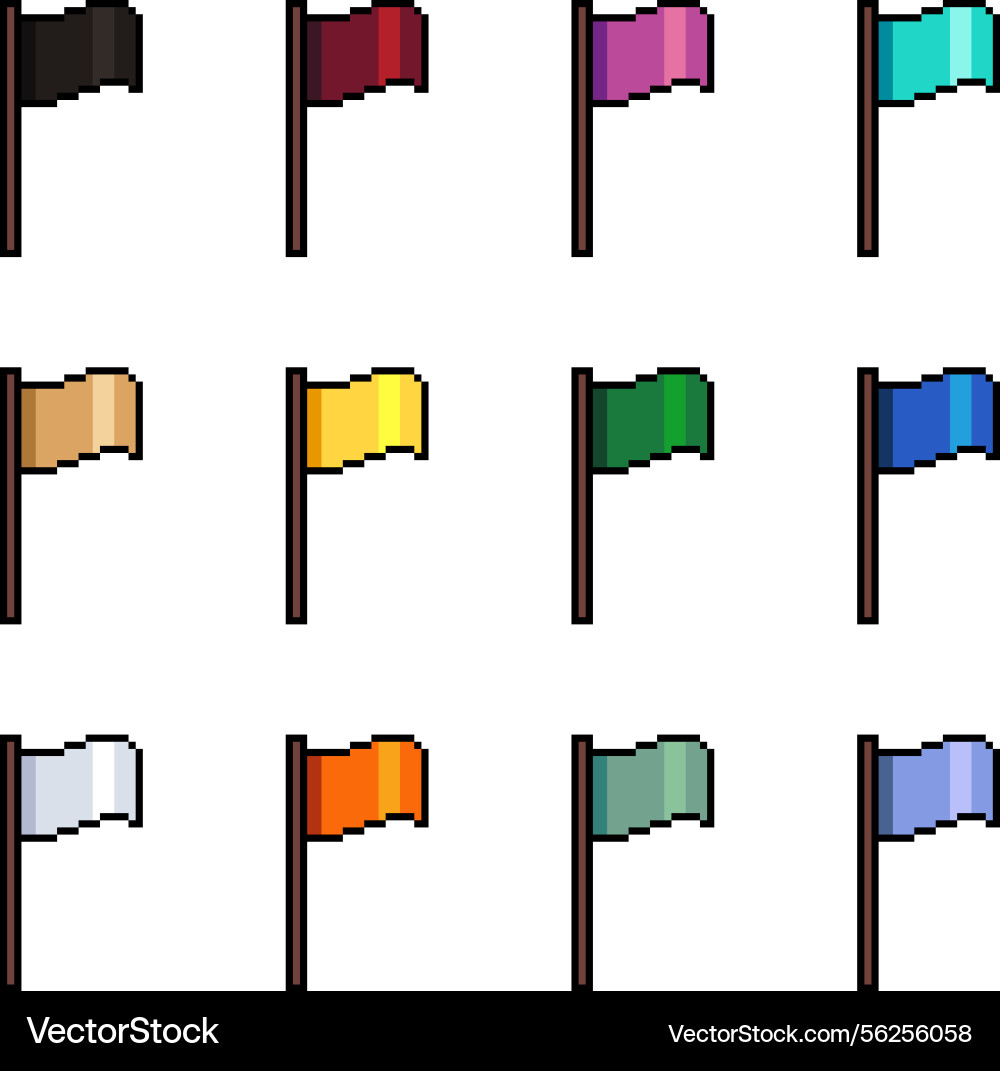 Set of pixel flags in different colors Set of pixel flags in different colors Vector Image