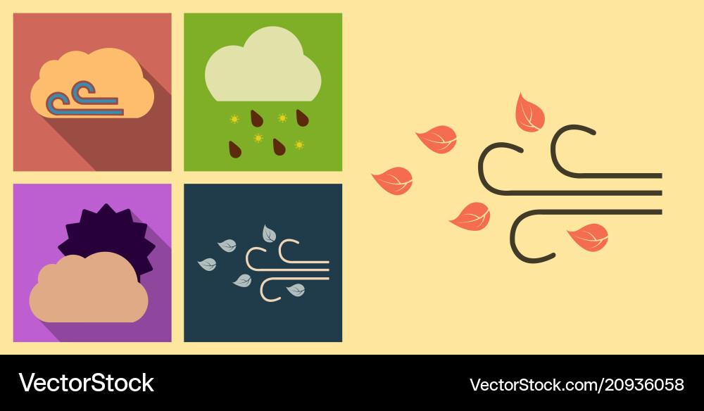 Set of weather icons in flat style with shadow Set of weather icons in flat style with shadow vector image