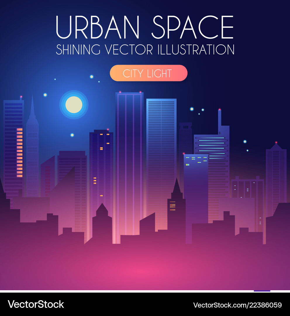 Night city background with shining moon urban Night city background with shining moon urban vector image