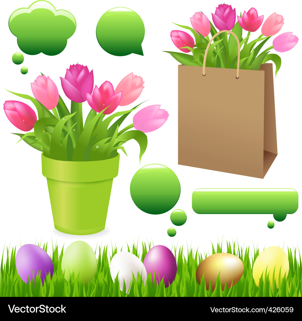Spring Flowers and Eggs Set vector image