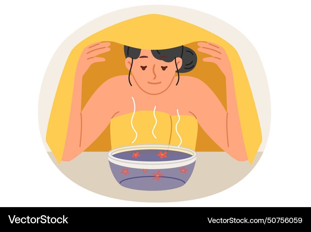 Woman undergoes aromatherapy thanks to steam Woman undergoes aromatherapy thanks to steam vector image