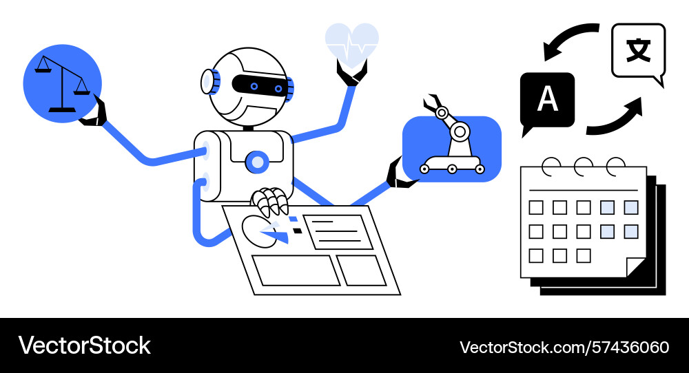 Advanced robot managing tasks ai in automation Advanced robot managing tasks ai in automation vector image