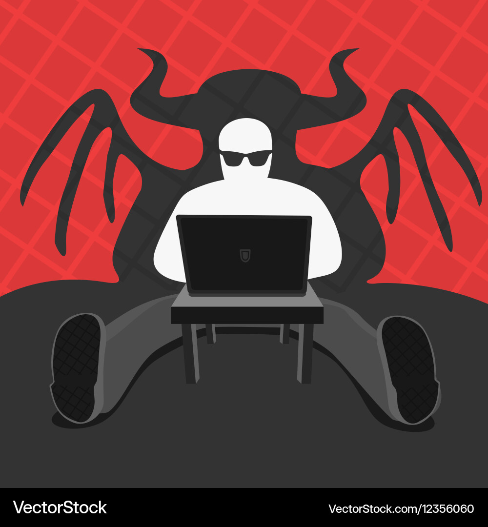 Hacker and computer devil vector image