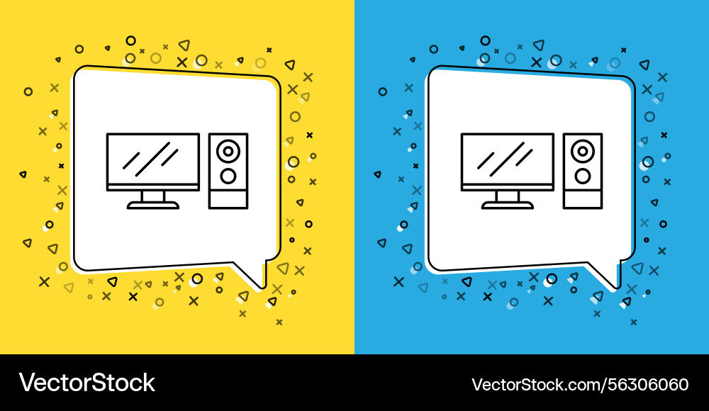 Set line computer monitor icon isolated on yellow Set line computer monitor icon isolated on yellow vector image