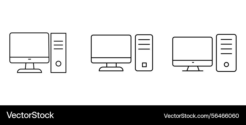 Simple line of a desktop computer setup pc Simple line of a desktop computer setup pc vector image