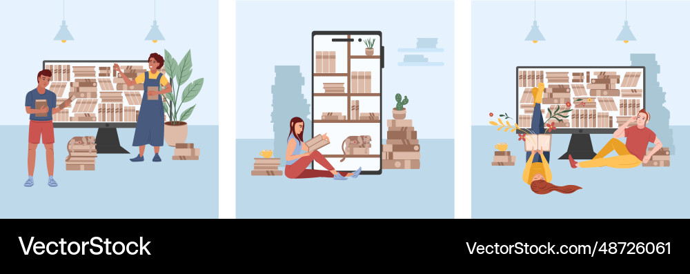 Online library square compositions Online library square compositions vector image