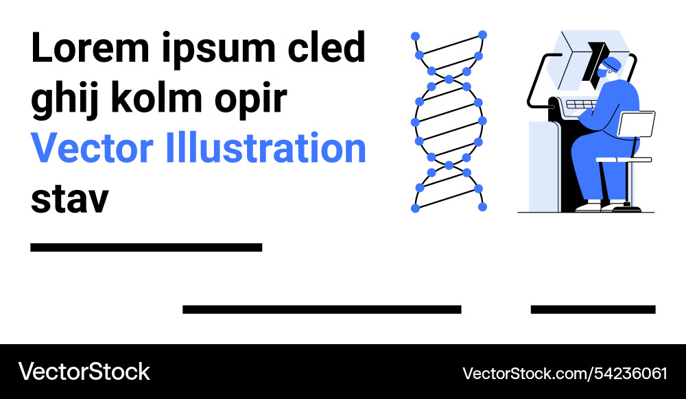 Scientist working on computer with dna helix Scientist working on computer with dna helix vector image