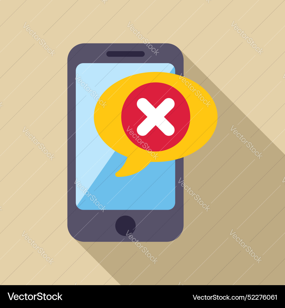 Smartphone showing error message with cross sign Smartphone showing error message with cross sign vector image