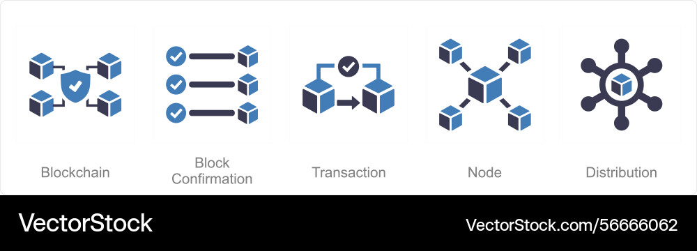A set of 5 blockchain icons as block vector image