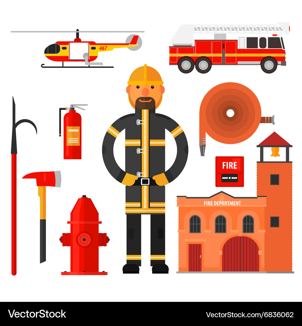 Firefighting character flat style elements Vector Image