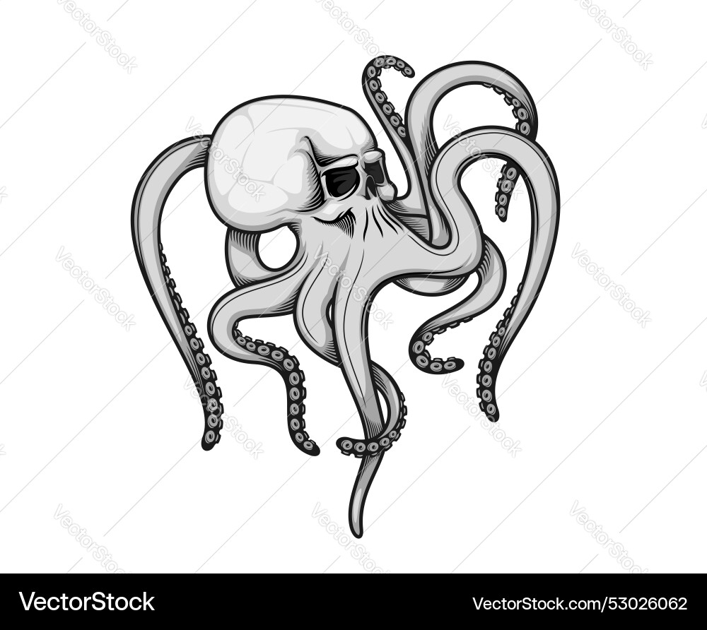 Octopus skull tattoo with tentacles in death art Octopus skull tattoo with tentacles in death art vector image