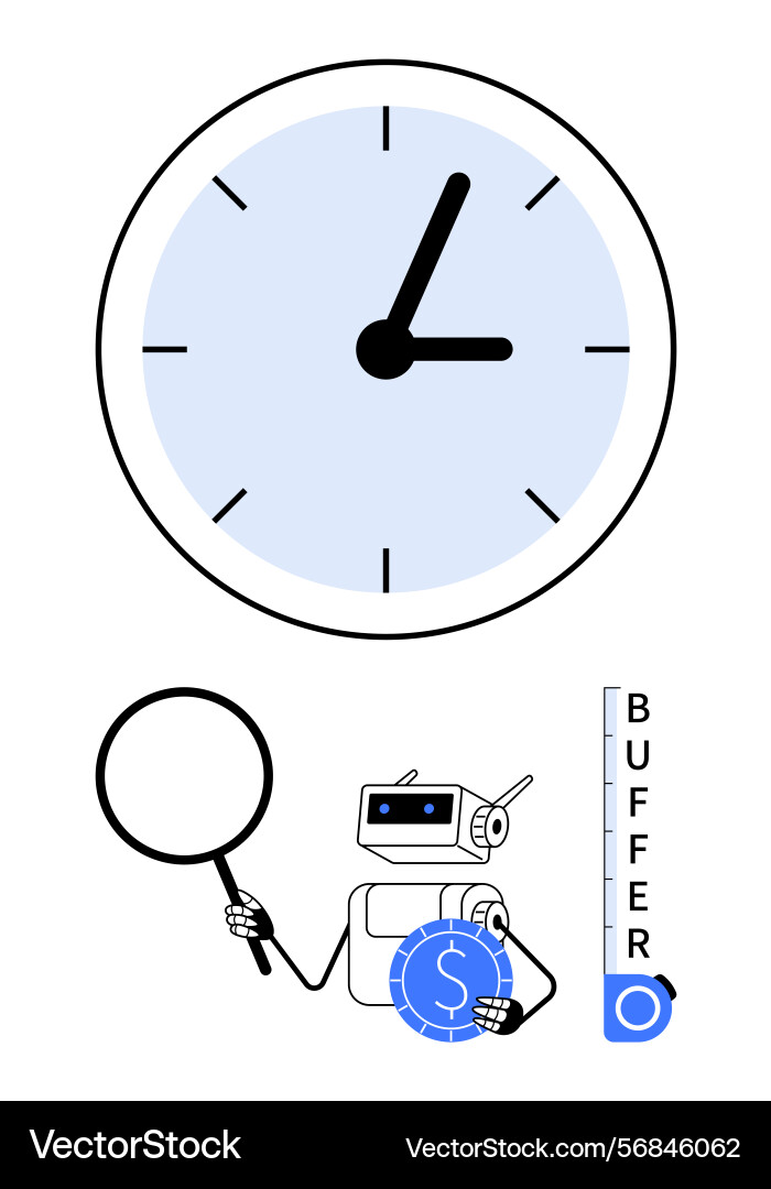 Robot analyzing time and budget with clock Robot analyzing time and budget with clock Vector Image