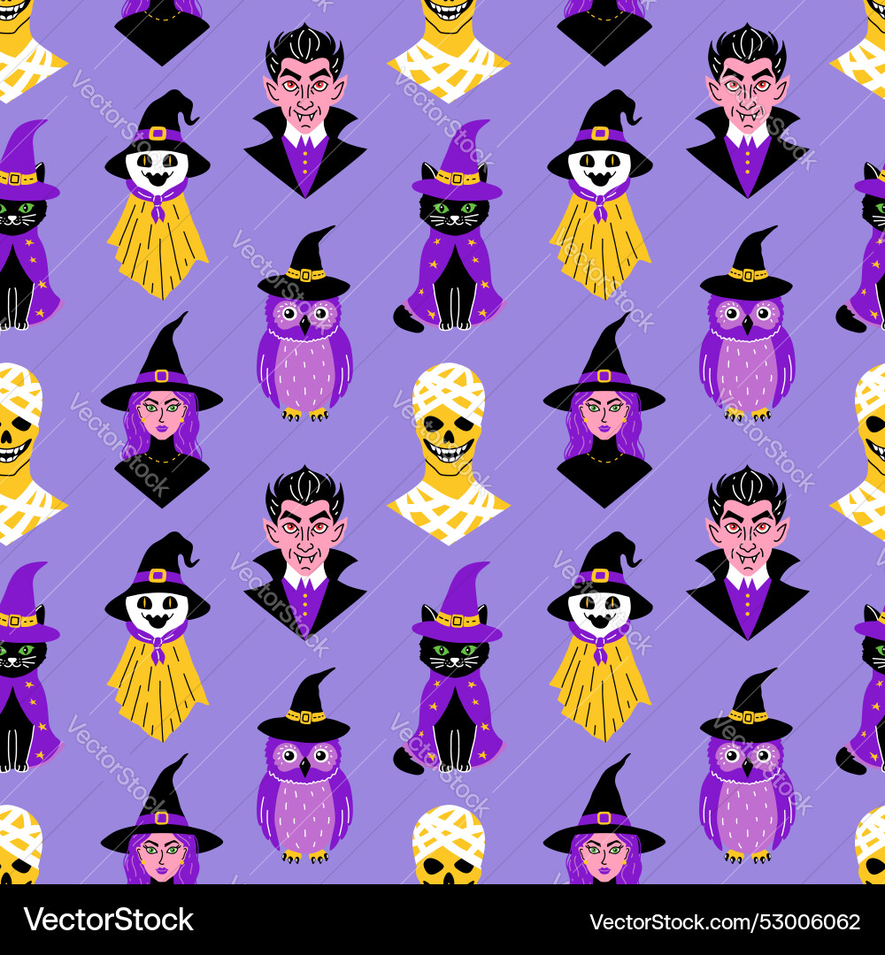 Seamless pattern with cute characters in simple vector image