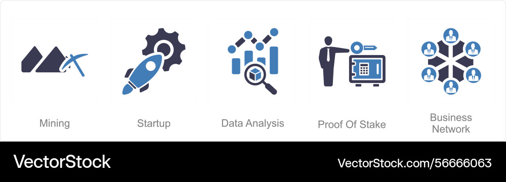 A set of 5 blockchain icons as mining startup Vector Image