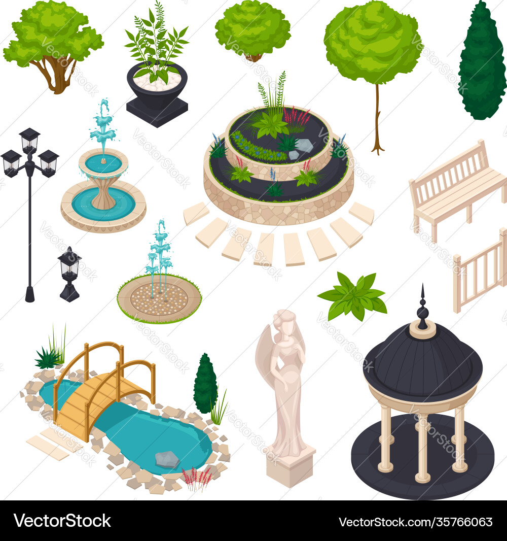 Isometric elements for city landscape constructor Vector Image