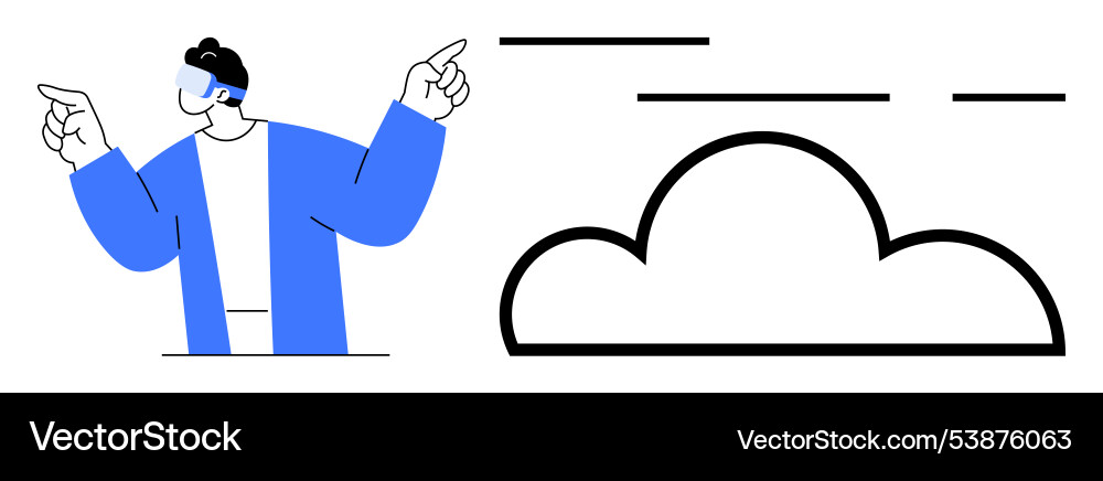 Person using augmented reality with virtual cloud Person using augmented reality with virtual cloud Vector Image