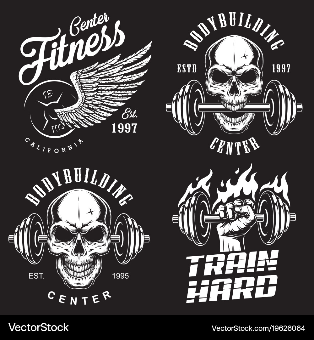 Bodybuilding Skull Emblem Set vector image