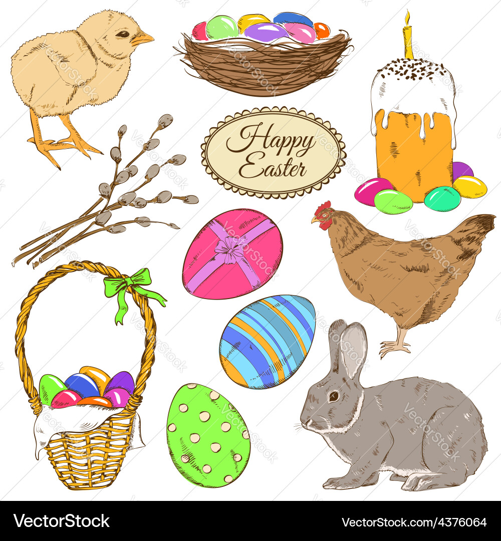Colorful Easter Icons Set vector image