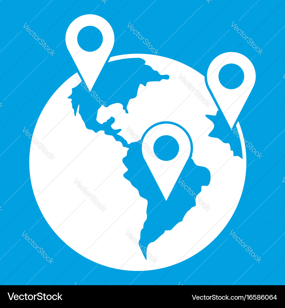 Globe and map pointers icon white vector image