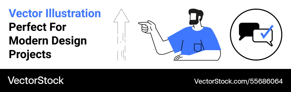 Man pointing upward with arrow and speech bubble Man pointing upward with arrow and speech bubble vector image
