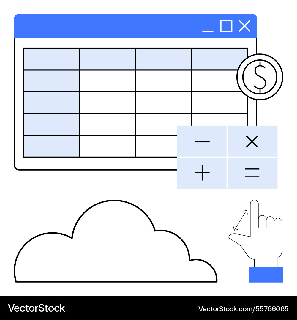 Cloud-based financial spreadsheet with calculation Cloud-based financial spreadsheet with calculation vector image