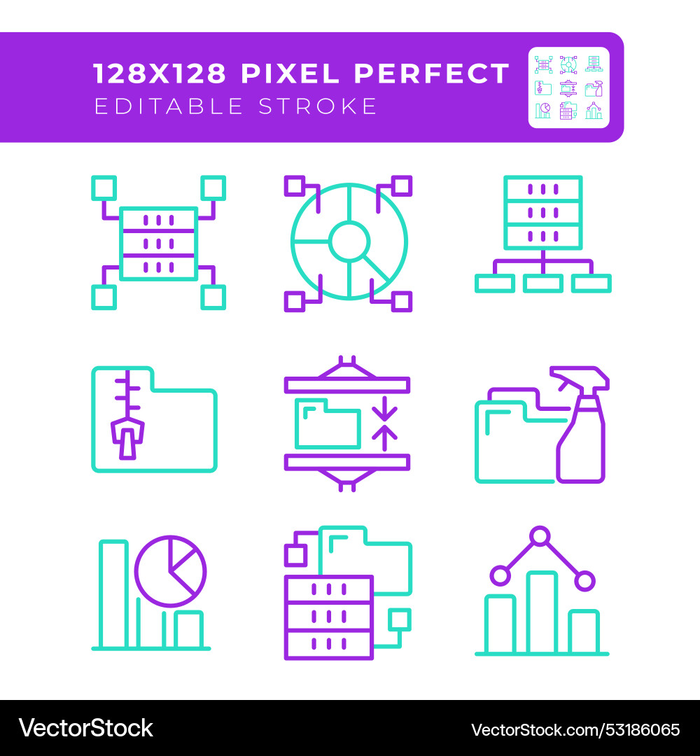 Data management two color line icons set Data management two color line icons set vector image