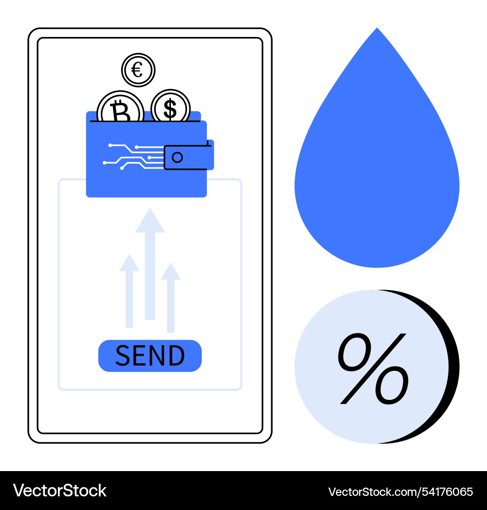 Digital wallet sending cryptocurrency with flow Vector Image