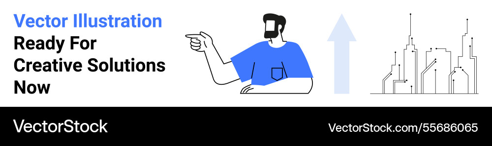 Man gesturing with pointer next to urban skyline Man gesturing with pointer next to urban skyline vector image