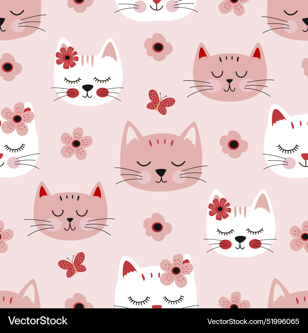 Seamless pattern with cute cat heads Royalty Free Vector