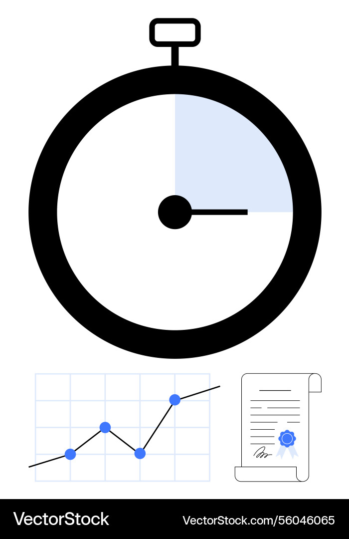 Stopwatch tracking progress with line graph Stopwatch tracking progress with line graph vector image