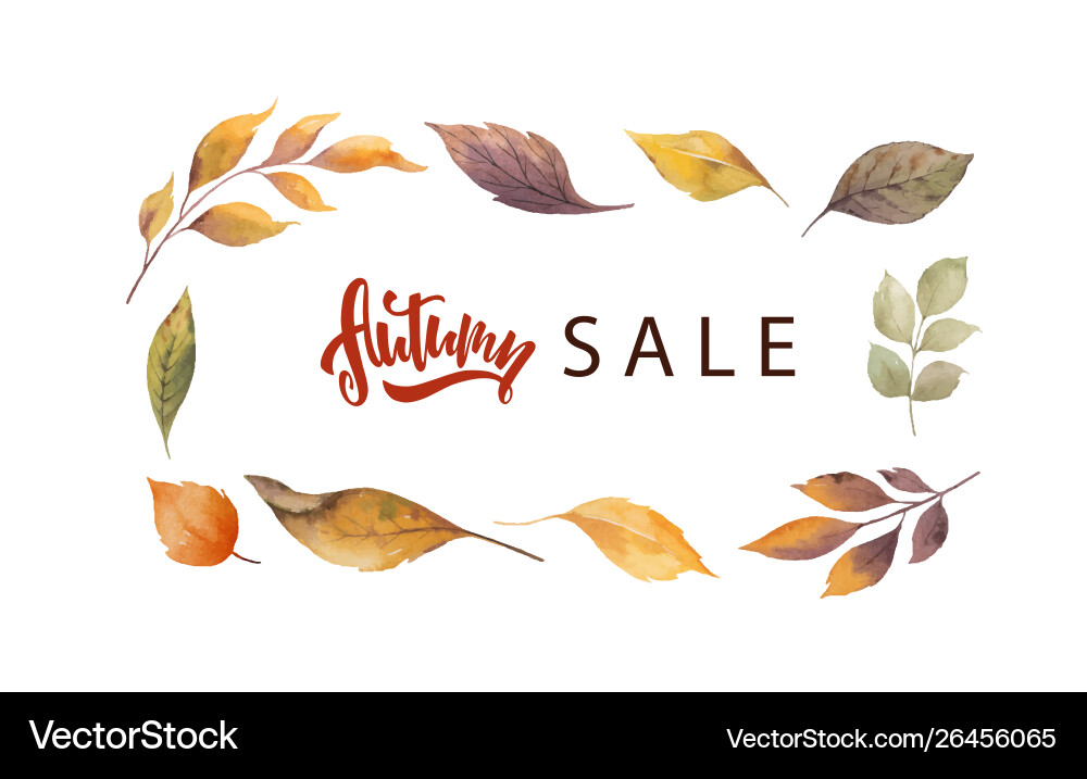 Watercolor autumn sale card template design Watercolor autumn sale card template design Vector Image