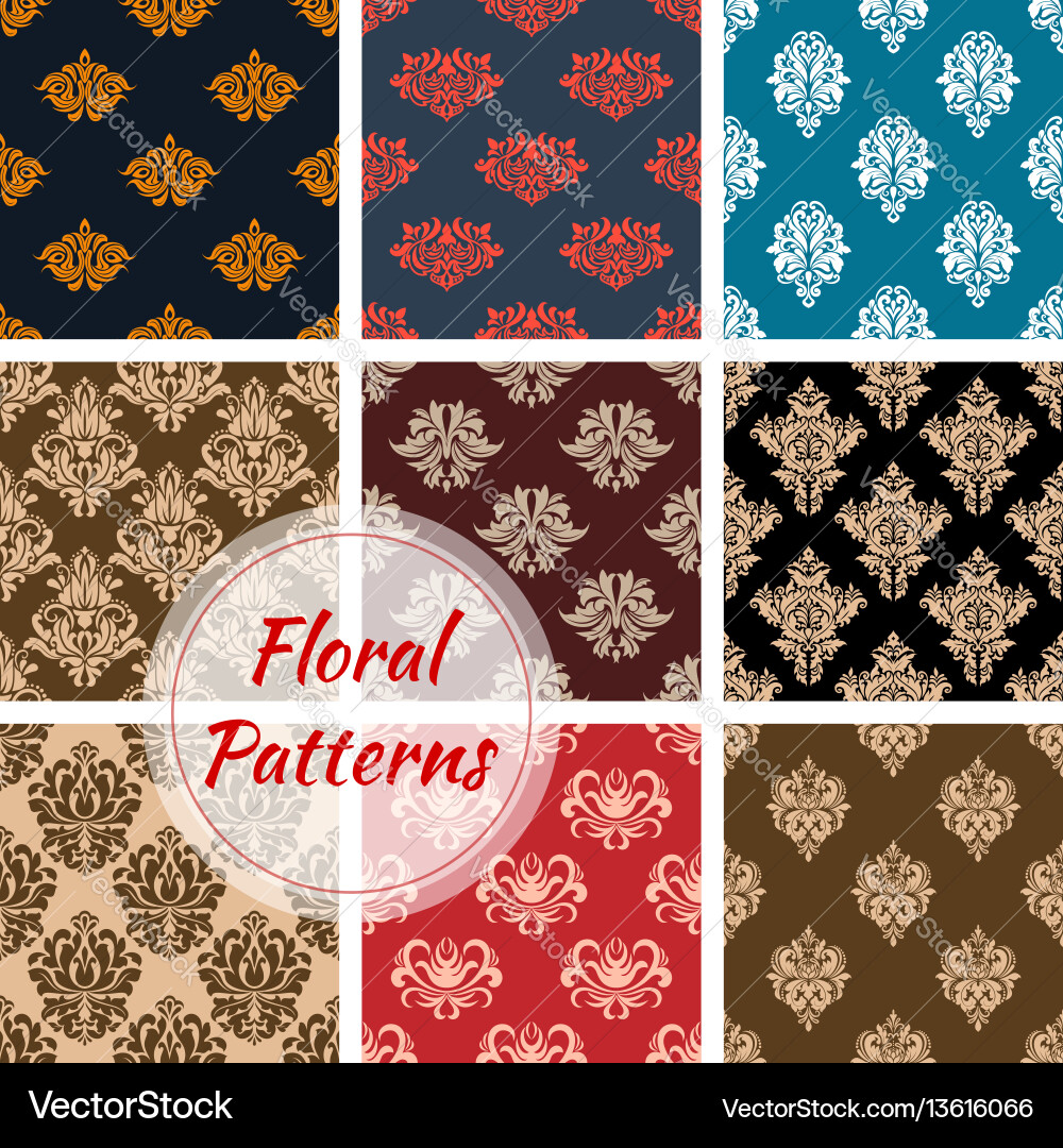 Floral damask ornament seamless patterns Floral damask ornament seamless patterns vector image