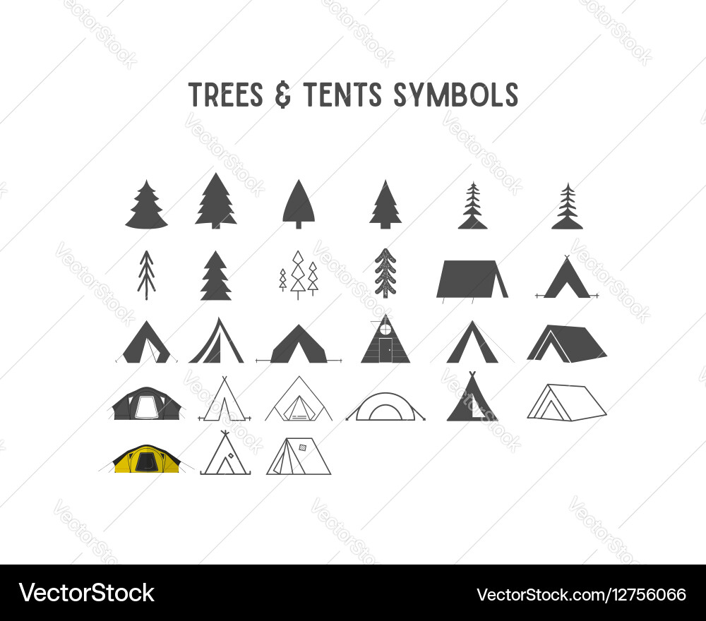 Outdoor Elements: Trees & Tent Shapes vector image