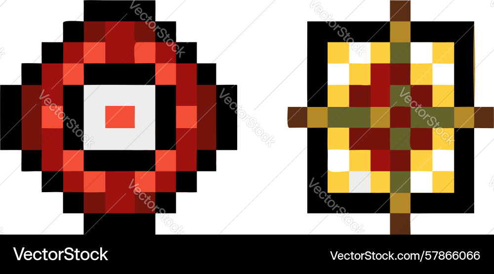 Pixel art target and item box icons design Vector Image