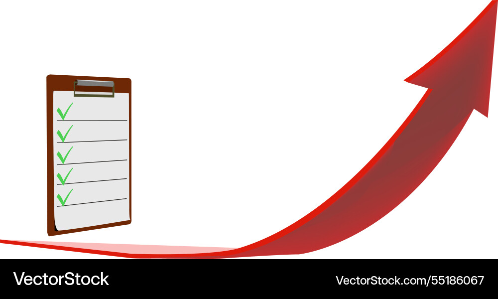 Checklist with all boxes checked and red arrow vector image