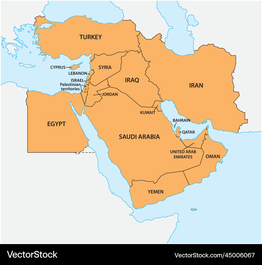 Map of geopolitical region middle east Map of geopolitical region middle east vector image