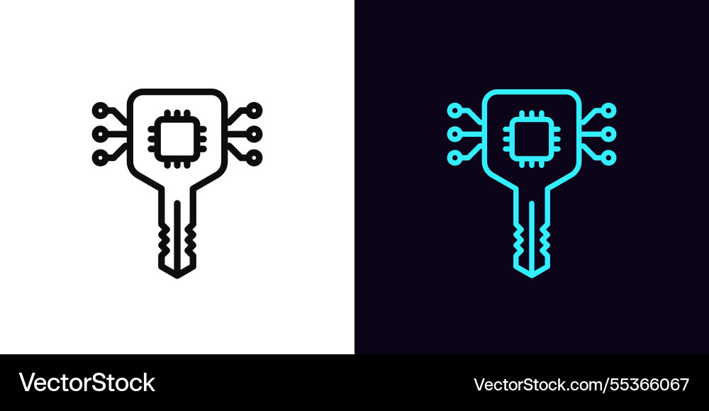 Outline digital key icon with editable stroke Vector Image