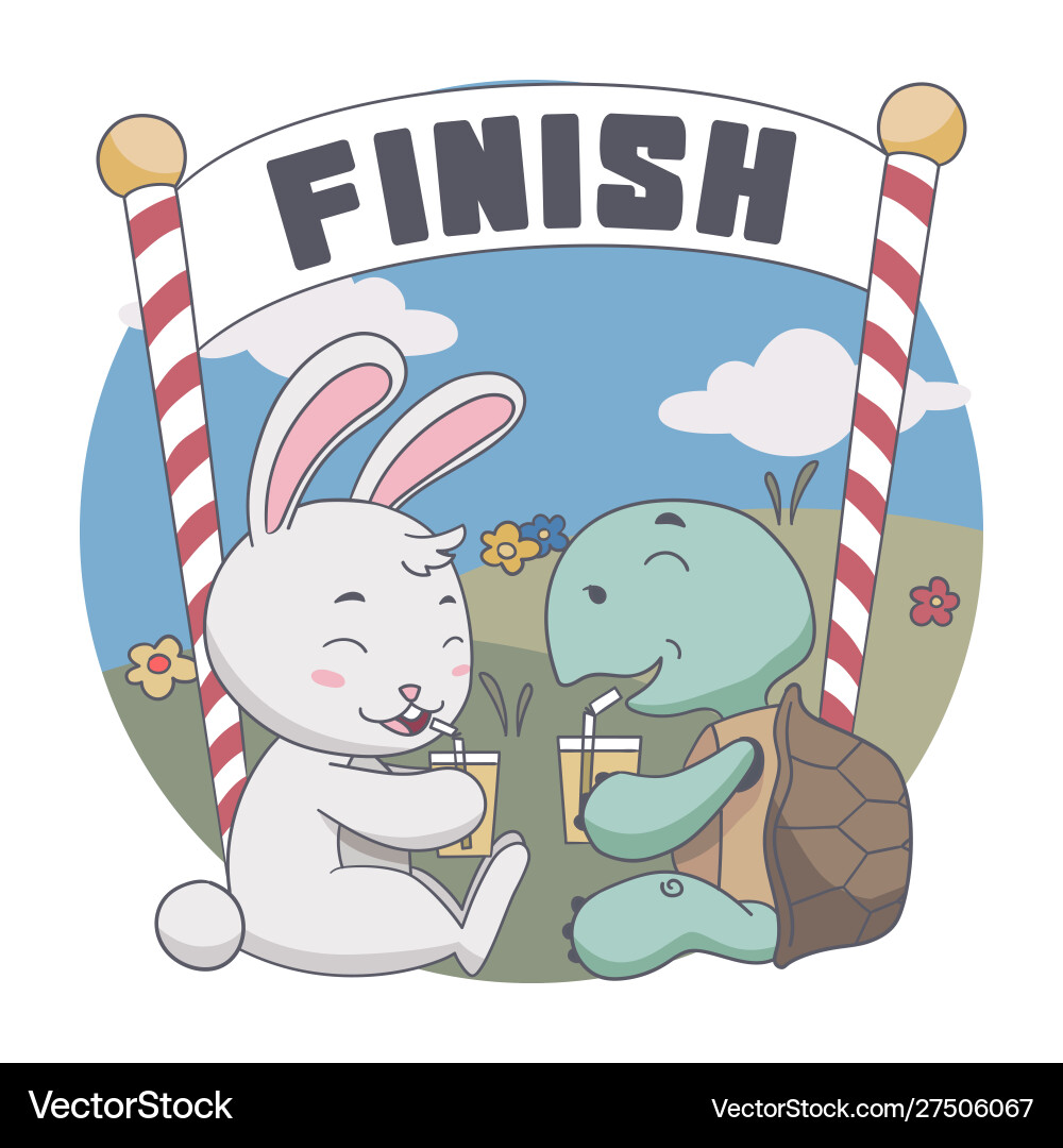 Rabbit and Turtle Share Refreshment Vector Image
