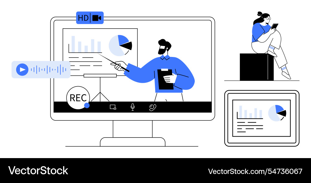 Virtual presentation with charts and graphs Virtual presentation with charts and graphs vector image