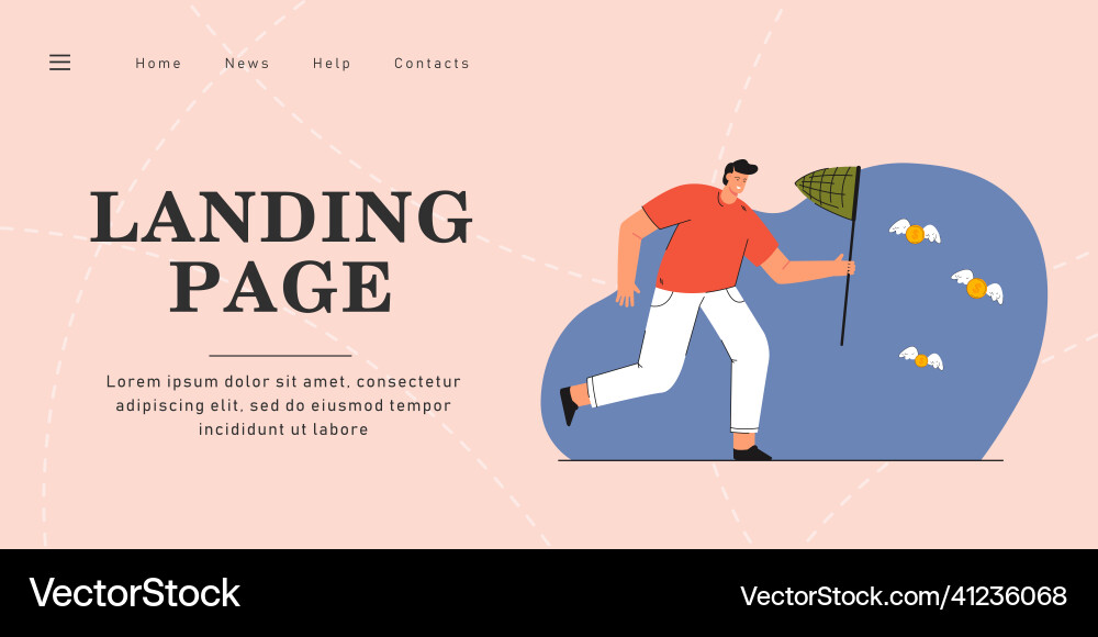 Man catching winged coins with butterfly net vector image