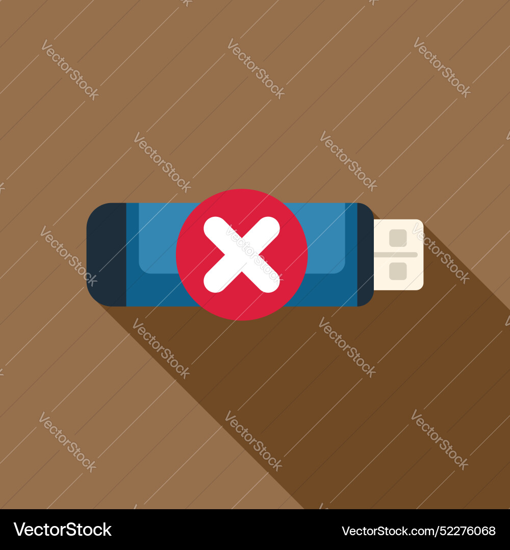 Red cross symbol showing error on usb flash drive Red cross symbol showing error on usb flash drive vector image