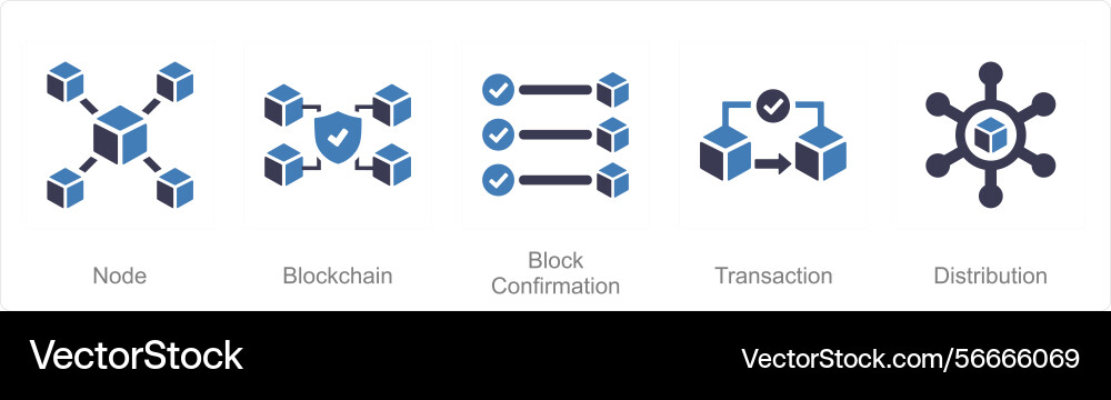 A set of 5 blockchain icons as node Vector Image